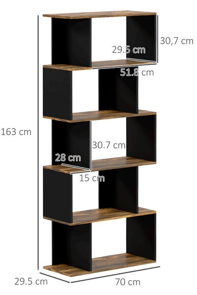 HOMCOM Biblioteca Moderna cu 5 Nivele, 10 Rafturi de Depozitare Deschise pentru Camera de Zi, Biroul de Studiu de Acasa, Maro Rustic | Aosom Romania