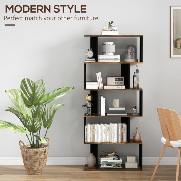 HOMCOM Biblioteca Moderna cu 5 Nivele, 10 Rafturi de Depozitare Deschise pentru Camera de Zi, Biroul de Studiu de Acasa, Maro Rustic | Aosom Romania