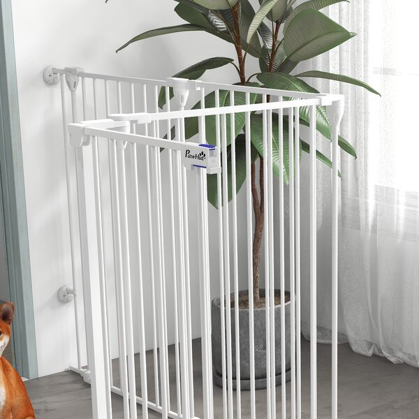 PawHut Tarc de Joaca 2-in-1 Multifunctional cu Poarta de Siguranta pentru Animale de Companie 6 Panouri Tarc cu Usa 100cm Inaltime Alb | Aosom Romania