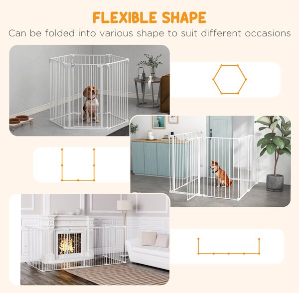PawHut Tarc de Joaca 2-in-1 Multifunctional cu Poarta de Siguranta pentru Animale de Companie 6 Panouri Tarc cu Usa 100cm Inaltime Alb | Aosom Romania
