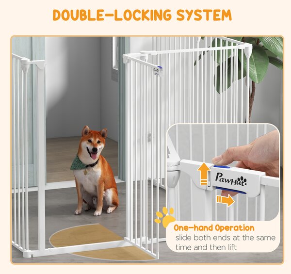 PawHut Tarc de Joaca 2-in-1 Multifunctional cu Poarta de Siguranta pentru Animale de Companie 6 Panouri Tarc cu Usa 100cm Inaltime Alb | Aosom Romania