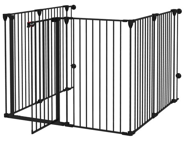 PawHut Tarc de Joacă 2-in-1 Multifuncțional cu Poartă de Siguranță pentru Pisici și Câini, 6 Panouri, Dimensiuni 64x100cm, Înălțime 100cm, Negru | Aosom Romania