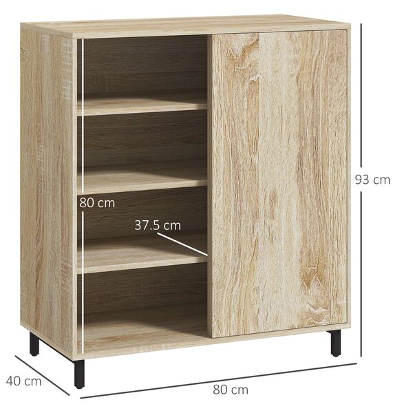 HOMCOM Dulap pentru Pantofi pe 4 Niveluri din PAL și Oțel cu Ușă Glisantă și Rafturi Reglabile, 80x40x93 cm, Lemn Natural | Aosom Romania
