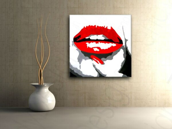 Tablou pictat manual POP Art RED LIPS 1 - piese