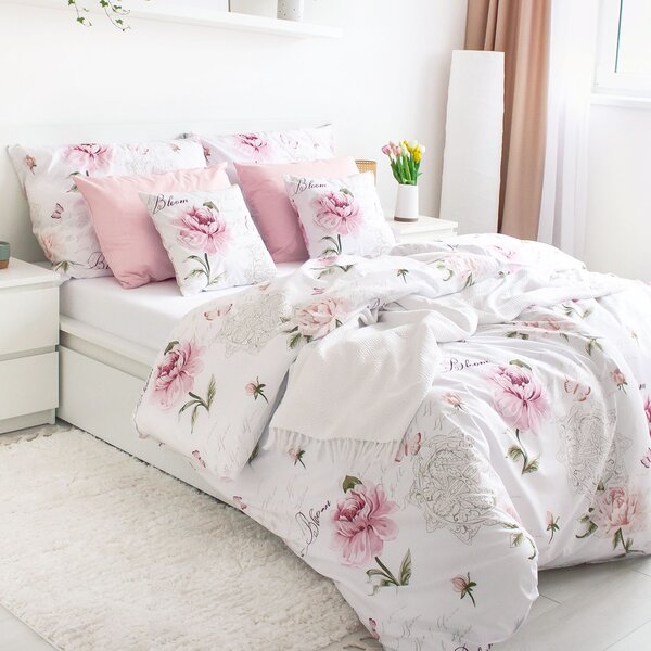 Goldea lenjerie de pat 100% bumbac - bujori cu versuri 150 x 200 și 50 x 60 cm