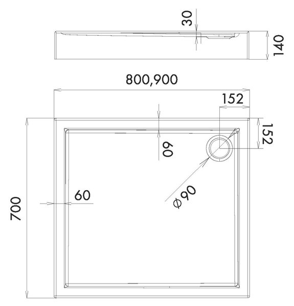 Schedpol Competia cădiță de duș dreptunghiulară 80x70 cm alb 3.01253