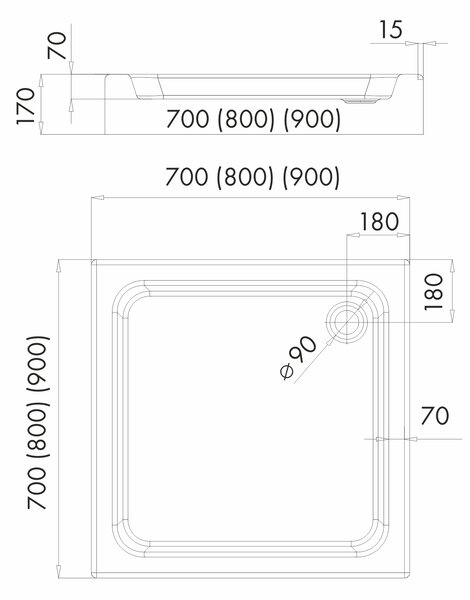Schedpol Grando Plus cădiță de duș pătrată 80x80 cm alb 3.0124