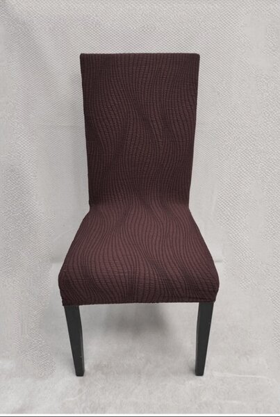 Set 6 huse elastice pentru scaune, model Jacquard, Maro in dungi