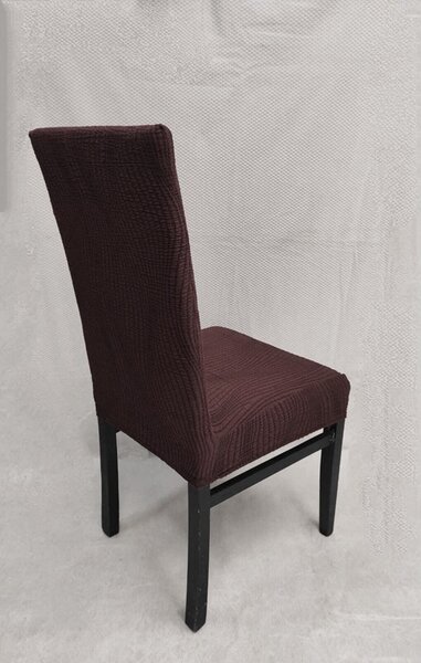 Set 6 huse elastice pentru scaune, model Jacquard, Maro in dungi