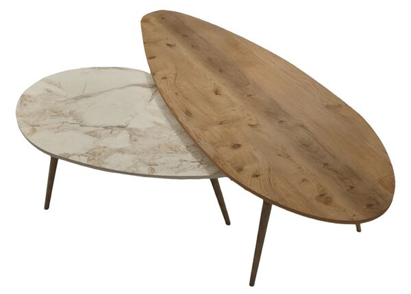 Set mobilier studenti canapea si 2 masute de cafea, 3 buc, Sway, Natural, 167x77x73 cm