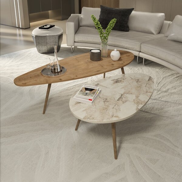Set mobilier studenti canapea si 2 masute de cafea, 3 buc, Sway, Natural, 167x77x73 cm