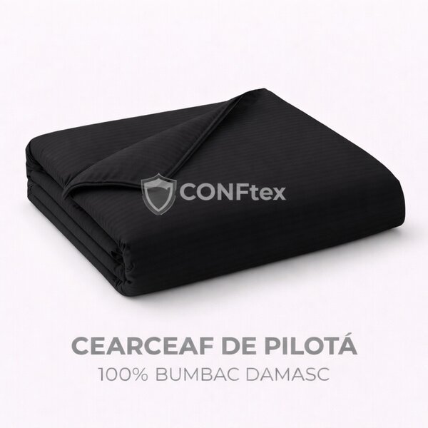 Cearceaf de Pilotă Damasc 100% Bumbac Negru