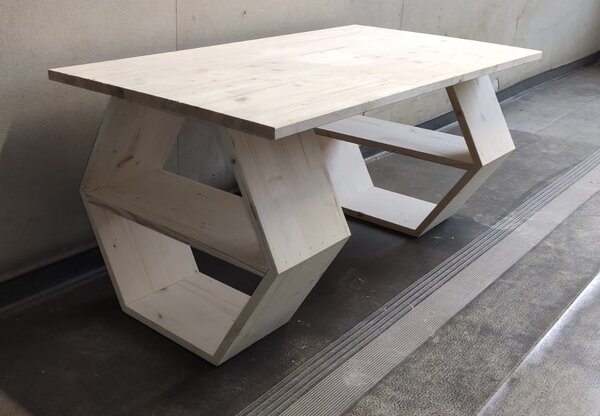 Masuta de cafea din lemn masiv, Hexa Wood, 100x42x40 cm, natur