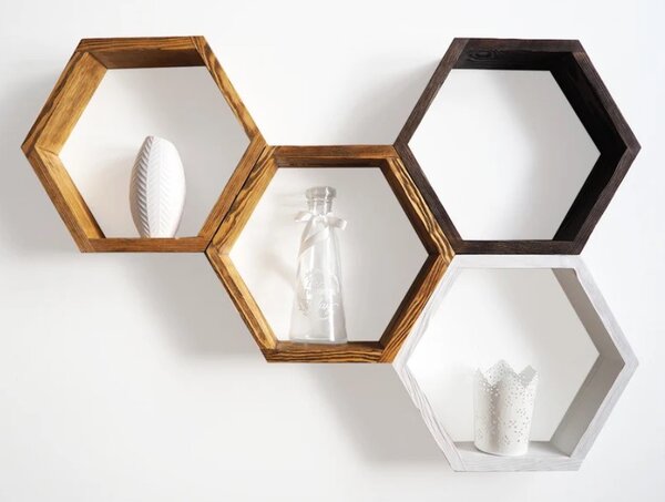 Set 4 rafturi hexagonale cu prindere ascunsa, Portsmouth, 32.5x28x9.4 cm, multicolor