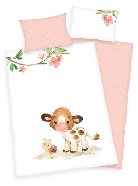 Lenjerie de pat pentru pătuț Herding Sweet calf, din flanel, 40 x 60 cm, 100 x 135 cm