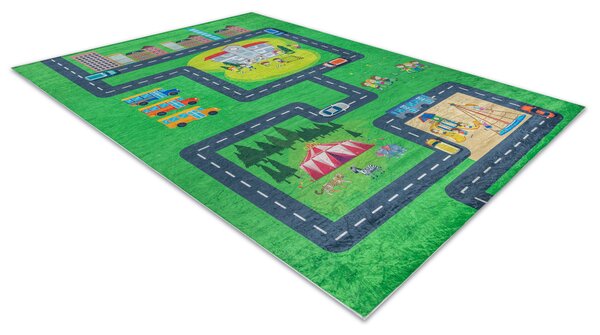 BAMBINO 2660 covor lavabil Oraș, străzi pentru copii anti-alunecare - verde / gri
