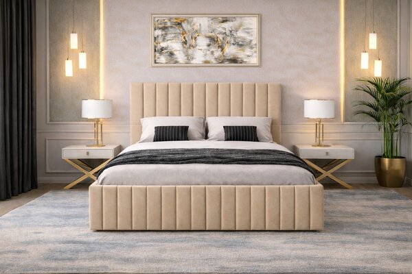 Set dormitor Cairo Bej cu dulap tapitat Cairo 150 cm Bej