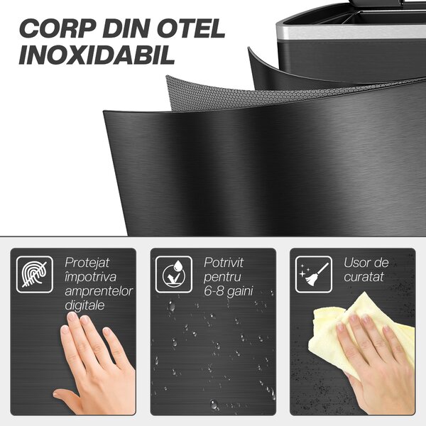 HOMCOM Coș de Gunoi cu 2 Secțiuni de 20L cu Pedală și Capac cu Închidere Moale, din Oțel Inoxidabil și PP, 40x34.8x59 cm, Negru | Aosom Romania