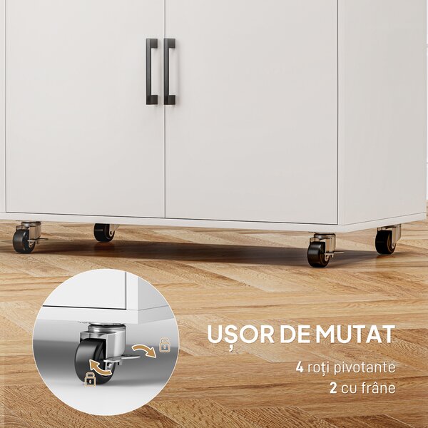 HOMCOM Dulap pentru călcat cu 2 uși și spațiu deschis, 125x43.5x102.5 cm, Alb | Aosom Romania