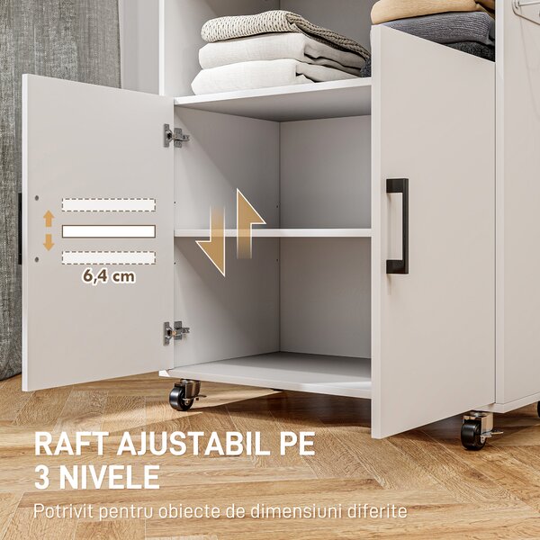 HOMCOM Dulap pentru călcat cu 2 uși și spațiu deschis, 125x43.5x102.5 cm, Alb | Aosom Romania