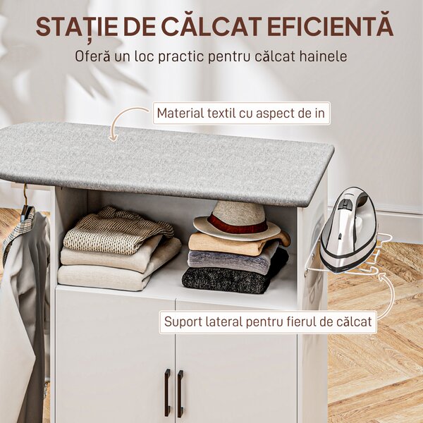 HOMCOM Dulap pentru călcat cu 2 uși și spațiu deschis, 125x43.5x102.5 cm, Alb | Aosom Romania