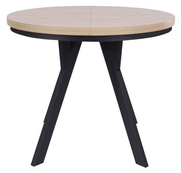 Masă de dining extensibilă Torino, stejar natural/negru (90–190x90 cm)