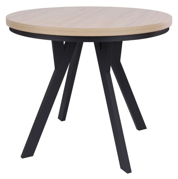 Masă de dining extensibilă Torino, stejar natural/negru (90–190x90 cm)