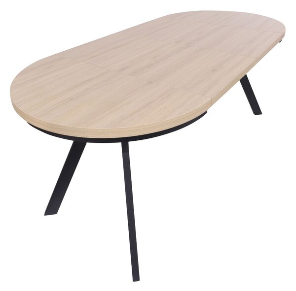 Masă de dining extensibilă Torino, stejar natural/negru (90–190x90 cm)