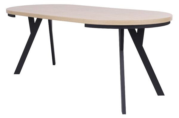 Masă de dining extensibilă Torino, stejar natural/negru (90–190x90 cm)
