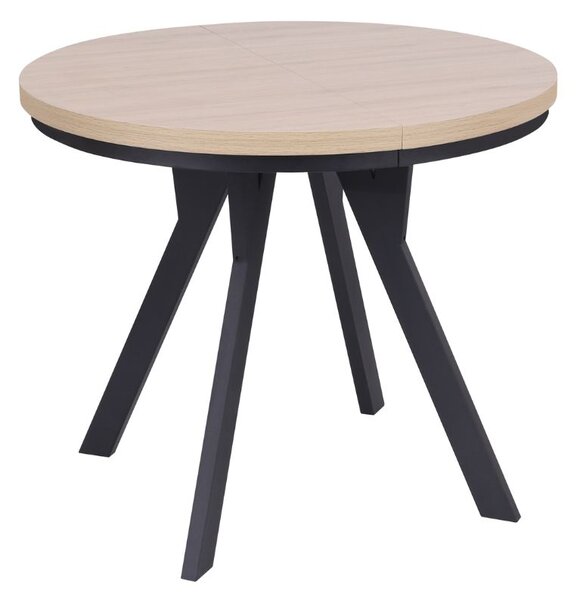 Masă de dining extensibilă Torino, stejar natural/negru (90–190x90 cm)