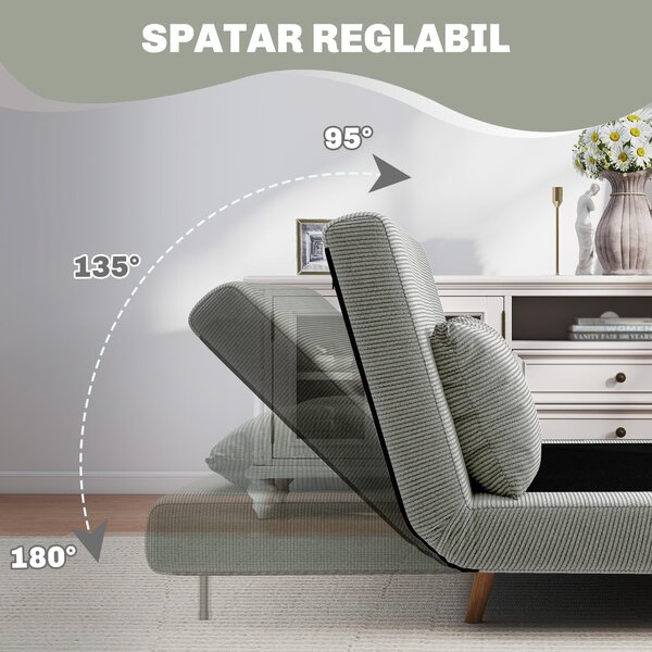 HOMCOM Canapea Extensibila cu 2 Locuri, Gri | Aosom Romania
