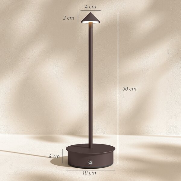 HOMCOM Lampă de Masă Reîncărcabilă cu USB, Lampă Fără Fir cu Temperatura Culorii Reglabilă 3000K/4500K/6500K, Control Touch, Autonomie 4-8 Ore, Cafea | Aosom Romania