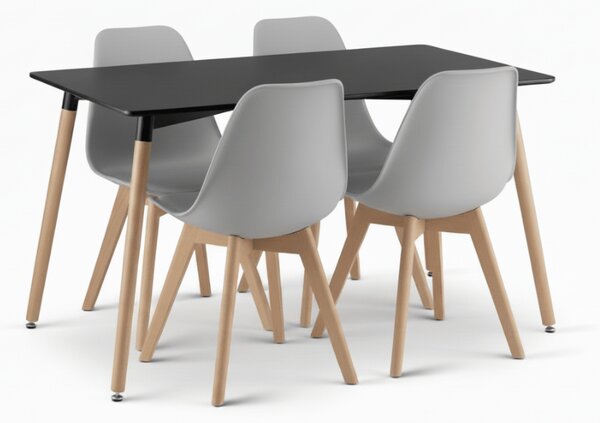 Set de masa 1 + 4, masa neagra ADRIA 120x80 cm + scaun gri KITO