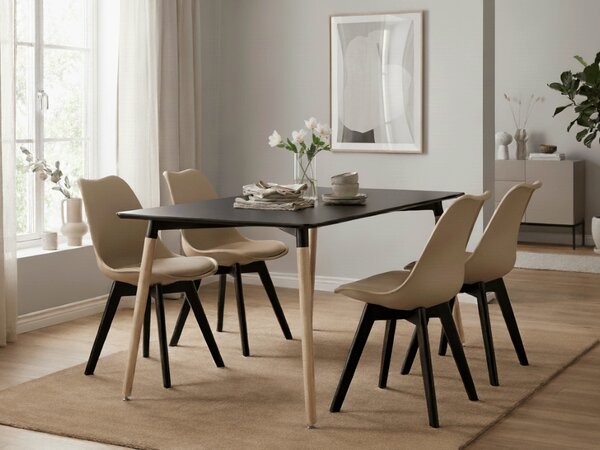 Set de masa 1 + 4, masa neagra ADRIA 120x80 cm + scaun bej BALI MARK cu picioare negre