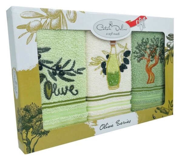 Set 3 prosoape bucatarie cu broderie, bumbac 100%, Olive v1