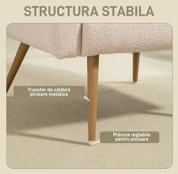 HOMCOM Fotoliu pentru Sufragerie Captusit, Fotoliu de Cameră în Material Teddy cu Pernă Lombardă, Fotoliu de Lectură cu Picioare cu Efect de Lemn din Metal pentru Sufragerie și Birou, 77x77x83 cm, Bej | Aosom Romania