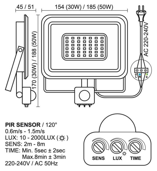 Proiector LED de exterior LED/50W/230V 4000K IP65 negru