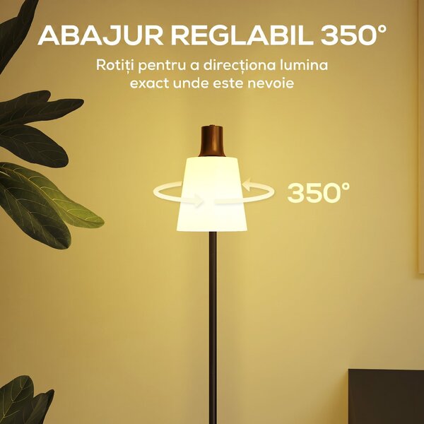 HOMCOM Lampă de podea LED cu cap rotativ la 350°, Reglare a temperaturii culorii 3000K/4000K/6500K, Negru | Aosom Romania