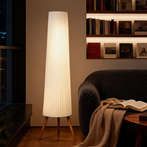 Lampă de podea HOMCOM cu trepied, întrerupător de picior și luminozitate reglabilă, 46x46x153 cm, albă | Aosom Romania