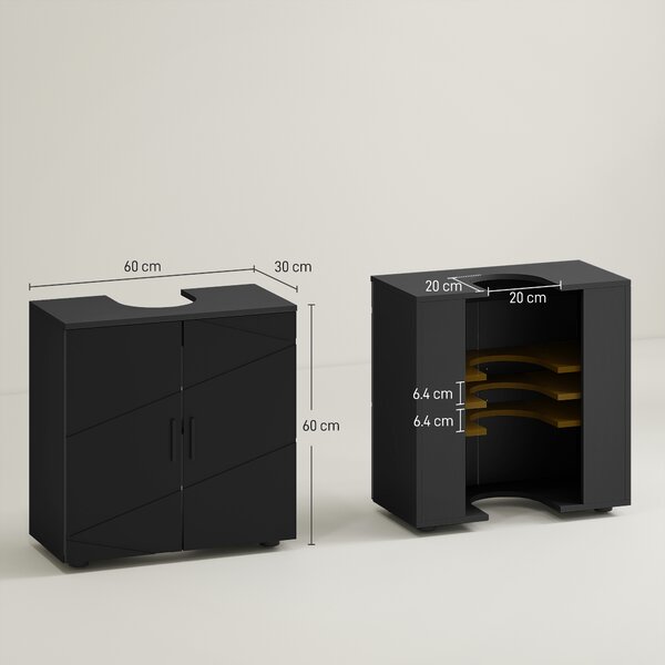 Kleankin Dulap pentru chiuveta de baie cu 2 usi, dulap pentru chiuveta cu piedestal din lemn cu raft reglabil, negru | Aosom Romania