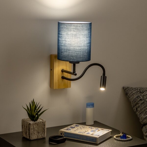 Lampă LED de perete Brilagi NUBILA WOOD 1xE27/25W/230V + LED/3W stejar/albastru închis