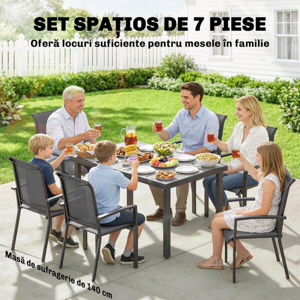 Outsunny Set Mese de Exterior cu Scaune Stivuibile, Gri | Aosom Romania