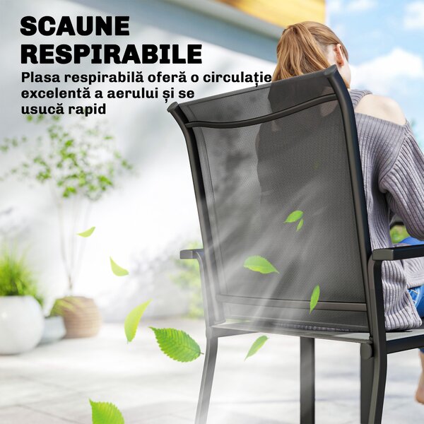 Outsunny Set Mese de Exterior cu Scaune Stivuibile, Gri | Aosom Romania