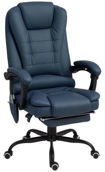 Vinsetto Scaun Birou Ergonomic Fotoliu de Birou Ergonomic cu 7 Puncte de Masaj Suport Picioare Reglabil 67x67x111-121 cm Albastru | Aosom Romania