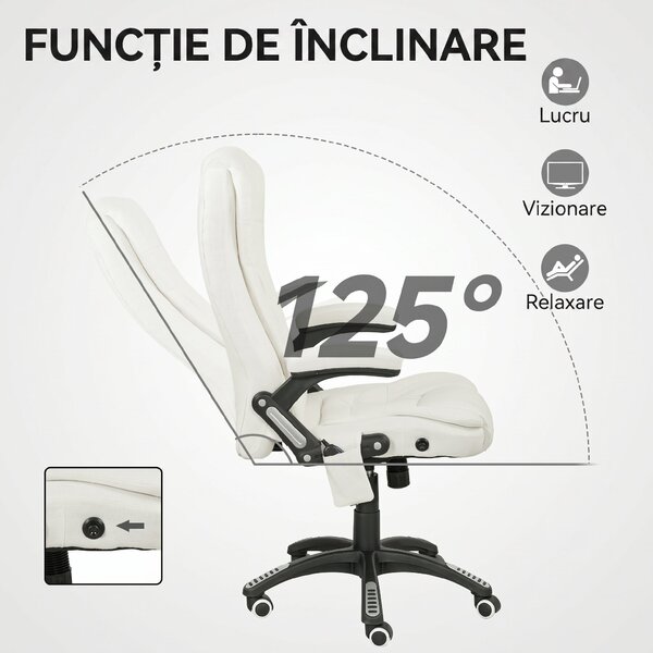 Vinsetto Scaun de Birou Reclinabil cu Masaj, Înălțime Reglabilă, Telecomandă, Textil cu Aspect de In, Crem | Aosom Romania