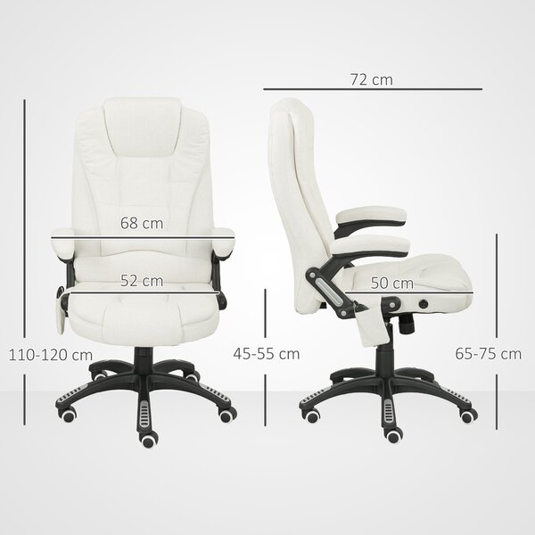 Vinsetto Scaun de Birou Reclinabil cu Masaj, Înălțime Reglabilă, Telecomandă, Textil cu Aspect de In, Crem | Aosom Romania