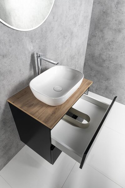 Aqualine Aqualine, dulap ALTAIR cu blat 68 cm, negru mat/stejar emporio, AI670-01