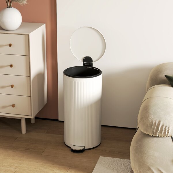 HOMCOM Coș de gunoi 30 L cu capac soft-close, metal și PP, crem | Aosom Romania