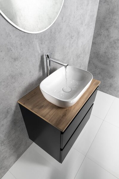 Aqualine Aqualine, dulap ALTAIR cu blat 68 cm, negru mat/stejar emporio, AI670-01