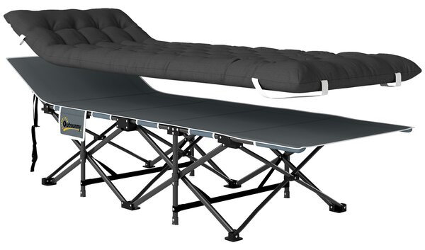 Outsunny Pat de Camping Pliabil cu Tetieră Înclinată și Saltea Detașabilă, 68x196x37 cm, Negru | Aosom Romania